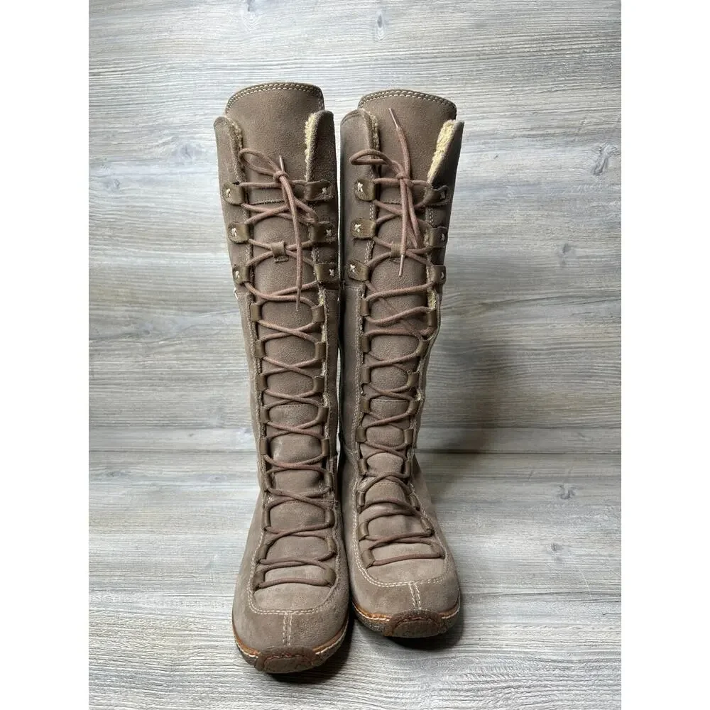Timberland Moorland Hollace Boots Womens 5.5 Tan Leather Lace Up Tall 69399